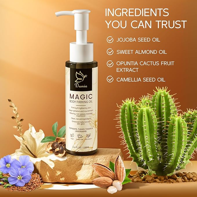 Magic Body Firming Oil, 3.38 FL OZ, Korean Skin Care Post-Shower Body Oil for Women – With 767,000ppm Jojoba Oil,to Tighten, Hydrate & Nourish Dry Skin, Lightweight & Non-Greasy for Full Body Use-VeraVaultWomen