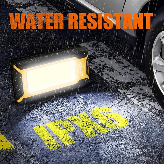 WARSUN 2 PC LED Rechargeable Work Light, Magnetic COB Portable Worklights, 40w 1500 Lumens, Metal Hanging Hook 3 Lighting Modes, Job Site Lighting for Car Repairing, Camping,Hunting Repairing,Yellow