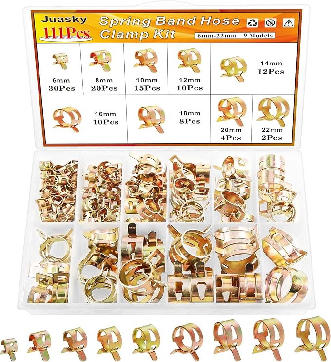 111pcs 6-22mm Spring Band Hose Clamp Kit,Tube Fastener Clips For Fuel Line Water Clamps