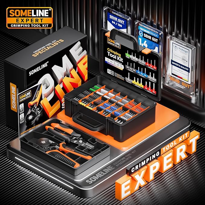 SOMELINE Ferrule Hexagonal Crimping Tool Kit, 23 Sizes Ferrules, 24-8 AWG Ferrule Crimper, with Ratchet Crimping Pliers and Wire Stripper, Hexagonal Crimp Pliers Ferrule Terminal Kit