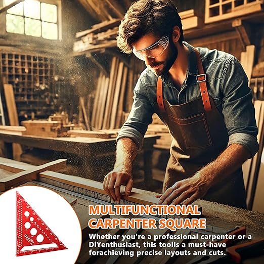 Metal Square 7 Inch-Accurate Carpenter Square Tool,Versatile Aluminum Rafte Square for Carpentry and DIY Projects，red