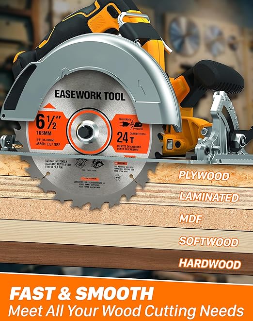 6-1/2 Inch Circular Saw Blade, 24T, 5/8" Arbor, ATB Carbide Teeth, 3-Pack, Fast Crosscutting for Softwood & Hardwood