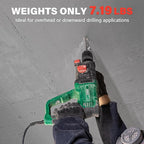 1" SDS-Plus Lightweight Rotary Hammer Drill, 9 Amp 4 Functions Corded Variable Speed Rotomartillo with Safety Clutch for Concrete, Includes 3 Drill Bits,2 Chisels,Carrying Case