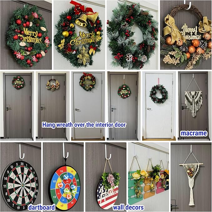 Over The Door Metal Hooks with Plastic Coating 5.5" Fit 0.5" to 1 3/8" Door 8 Pcs Heavy Duty Single Towel Robe Rack Wreath Bathroom Shower Hanger Shoe Organizer Ironing Board Short White