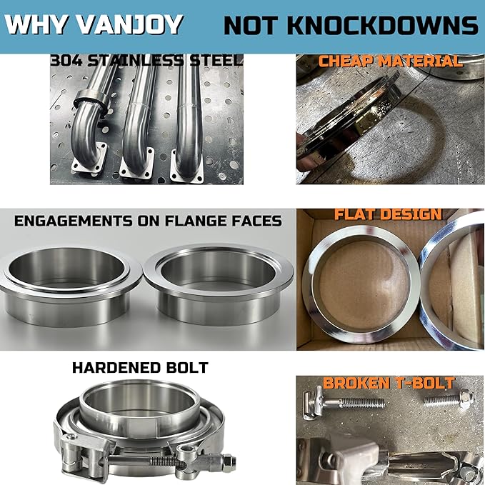 Quick Release Stainless Steel V Band Clamp with Male Female V Band Flange Kit for Exhaust, Turbocharger, Turbo or Downpipe, Sold In 1 Piece (5.0‘’)