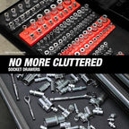 OEMTOOLS 22460 6 Pack Set Metric and SAE Magnetic Socket Tray Set, Red and Black Socket Organizers, 1/4, 3/8, 1/2 Inch Drive Socket Organizer Tray Set