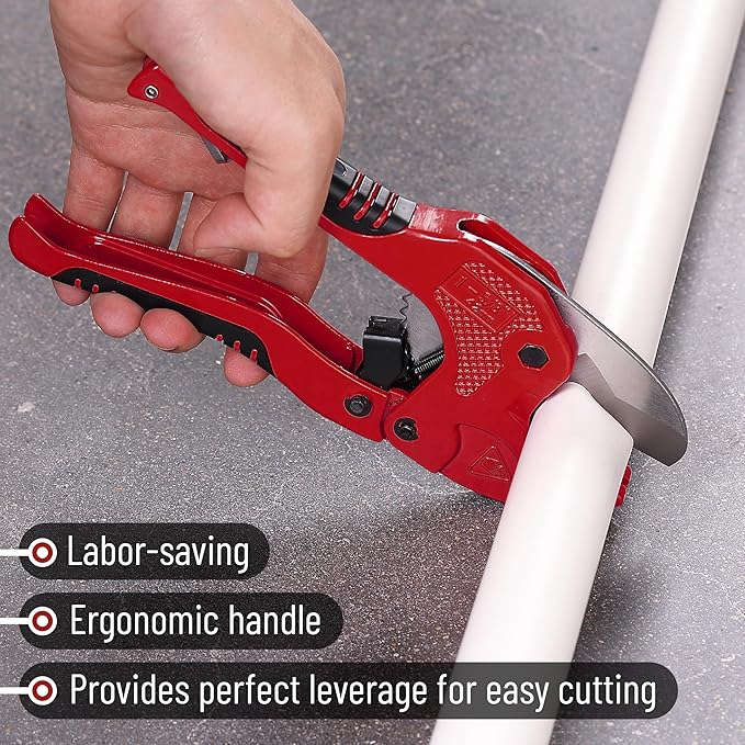 Bates- PVC Pipe Cutter, Cuts up to 1-1/4", Red Ratcheting PVC Pipe Cutter Tool, Pipe Cutters PVC Pipe Shears, Plastic Pipe Cutter, PEX Pipe Cutter, PVC Cutter Tool, PVC Ratchet Cutter
