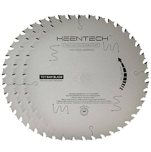 KEENTECH 7-1/4 Inch Woodworking Circular Saw Blade 40T 3-Pack, Non-Stick Coating, Tungsten Carbide Tipped, ATAF Grind, 5/8 Inch Arbor Hole with Diamond Cutout