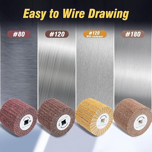 CXRCY 4 Pack Non-Woven Wire Drawing Flap Wheel for Polishing Burnishing Wheels, 120x100mm 80/120/120SP/180 Grit for Stainless Steel, Copper and More for Surface Conditioning Wheel