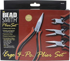 The Beadsmith Ergonomic Pliers Set – Extra Fine Tips – 5 Inches, 4-Pieces: Round Nose, Chain Nose, Flat Nose & Semi-flush Side Cutter – Leatherette Carrying Case Included – Tools for Jewelry Making