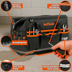 15 Inch Tool Bag with 16 Pockets Foldable Close Top Wide Mouth Tool Bag Organizer with Handle & Padded Adjustable Strap, Heavy Duty, Waterproof