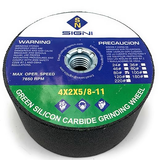 SIGNI 4 Inch Green Grinding Stone with 5/8-11 Thread (1 Pack,80 Grit，4X2X5/8-11)