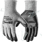 COOLJOB 12/120 Pairs Cut Resistant Safety Work Gloves with Grip, 13 Gauge Seamless Shell with PU Coating, ANSI A2 A4, Gray