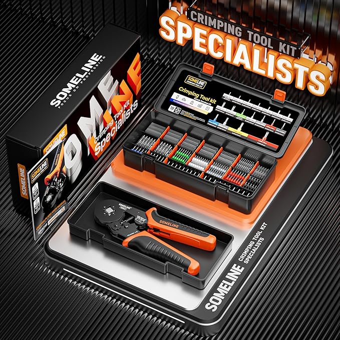 SOMELINE Ferrule Crimping Tool Kit, Self-Adjusting Pliers for Wire Ferrules AWG 24-8, With 18 Sizes Insulated and Non-insulated Wire Ferrules Terminals, Square Crimp Connector Assortment Kit