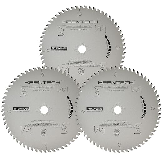KEENTECH 7-1/4 Inch Woodworking Circular Saw Blade 60T 3-Pack, Non-Stick Coating, Tungsten Carbide Tipped, ATAF Grind, 5/8 Inch Arbor Hole with Diamond Cutout