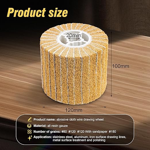 CXRCY 4 Pack Non-Woven Wire Drawing Flap Wheel for Polishing Burnishing Wheels, 120x100mm 80/120/120SP/180 Grit for Stainless Steel, Copper and More for Surface Conditioning Wheel