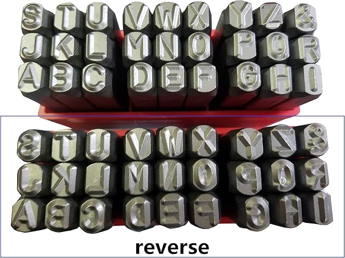 27pcs Heavy Duty Steel Stamp Uppercase Reverse Letters 5/32 4mm Hand Stamping Character Mark Code Alphabet Punch Kit for Bracelet Ring Jewelry Sheet Metal Plate Making Mold Die