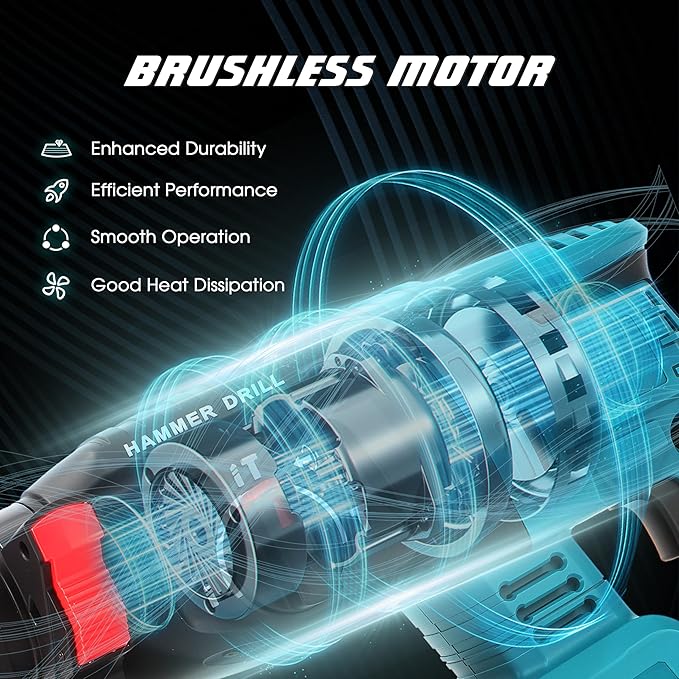 1-1/4 Inch Cordless Rotary Hammer Drill SDS-Plus Brushless for Makita 18-21V Battary, 4000BPM Jack Demolition Hammer Drill for Concrete with Safety Clutch 3 Functions & Toolbox（Battery Not Included）