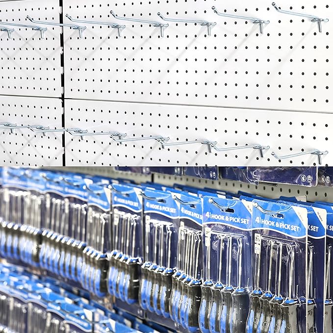 unp POETISKE Pegboard Hooks 0.204'' Diameter 8 inch Silver Metal Ball Ending Garden Tool Organizer Fits 1/4’’ Pegboard Garage Wall Hooks 50PCS