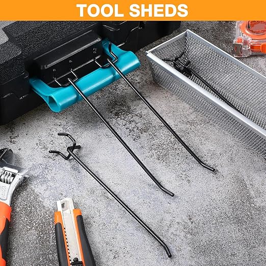 Shimeyao 100 Pcs Peg Board Shelving Hooks Stainless Steel Hanging Board Pegs Wall Display Hooks Bulk for 1/8 1/4 Garage Storage Organizer Accessories(8 Inch,Black)