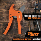 Mutt Tools Professional 1.5” PVC Pipe Cutter Tool - Heavy-Duty Ratcheting Plastic Pipe Cutter for PVC, CPVC, PEX – Cuts up to 1.5 Inch OD – Plumbing Cutting Tool for Home and Pro Use