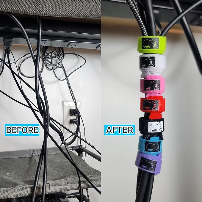 CableLock Cable Ties - 50 Pack - 8 Inch Reusable Cord Organizers - Clean Cable Management for Gaming and Home Office (Pink)