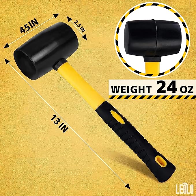 24 Oz Rubber Mallet Hammer for Woodworking, Flooring, Tiling, Camping and More - Rubber Hammer With Non-Slip Grip, Durable Ergonomic Handle, Anti-Vibrating Design For Efficient Work