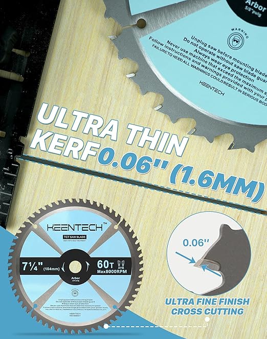KEENTECH 7-1/4 Inch TCT Circular Saw Blade 60T for Wood Working, Compatible with 5/8 Inch Arbor Corded or Cordless Circular Saws, Miter Saws (3-Pack) 1.0
