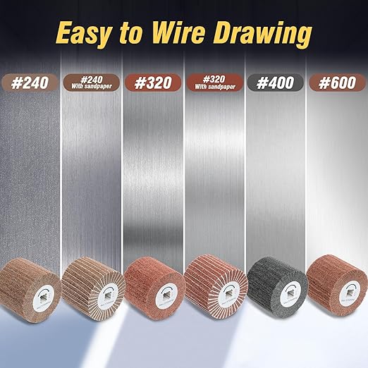 6 Pcs Non-Woven Wire Drawing Flap Wheel for Polishing Burnishing Wheels, 120x100mm 240/240SP/320/320SP/400/600 Grit for Stainless Steel, Copper and Surface Conditioning Wheel