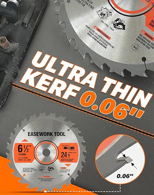 6-1/2 Inch Circular Saw Blade, 24T, 5/8" Arbor, ATB Carbide Teeth, 3-Pack, Fast Crosscutting for Softwood & Hardwood