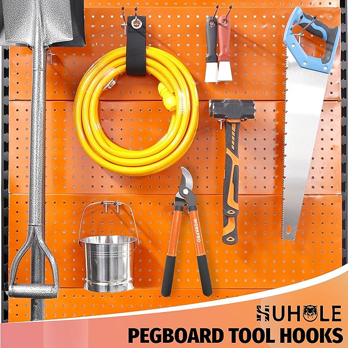 HUHOLE Double Arm Pegboard Hooks 6 Inch 10PC, Fit 1/4" Pegboard, Ideal Peg Board Tool Utility Hooks for Garage Organization, Wall Storage, Heavy Duty Tool Holder with Protecting Tip