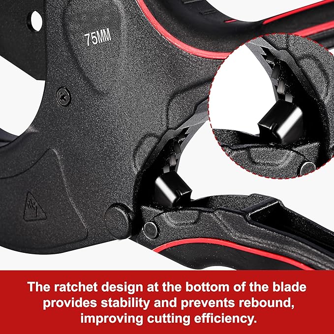 PVC Pipe Cutter Tool, Heavy-Duty PVC Pipe Cutter 3 Inch, 75mm Plastic Pipe Cutter with SK5 Blade and Aluminum Alloy Body, Ratcheting Pipe Cutter and PVC Cutters for PEX, PPR, Hoses and Plumbing Pipes