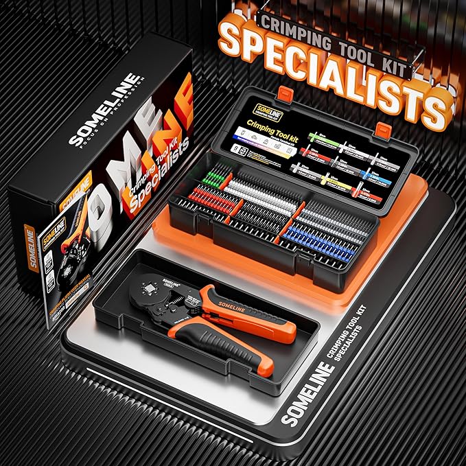 SOMELINE Ferrule Crimping Tool Kit,Self-Adjusting Pliers for wire ferrules AWG 24-8, With 9 Sizes Insulated Wire Ferrules Terminals,Square Crimp Connector Assortment Kit (GX9-4)