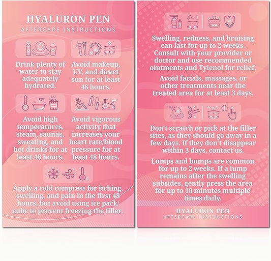 100 Pack - Premium Hyaluron Pen Lip Filler Aftercare Instructions Card 2 x 3.5" Accessories Supplies Kit Care - HP01A100_N-VeraVaultWomen