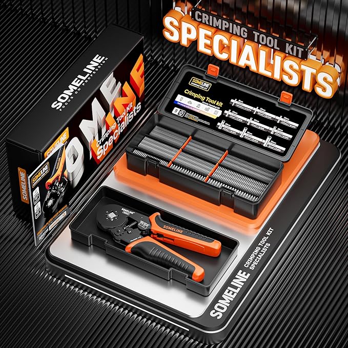 SOMELINE Non-Insulated Ferrule Crimping Tool Kit,Self-Adjusting Crimping Pliers for wire ferrules AWG 24-8,with 9 Sizes Non-Insulated Wire Ferrules,Square Crimping Pliers Crimp Connector Kit