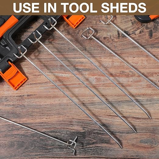 Shimeyao 100 Pcs Peg Board Shelving Hooks Stainless Steel Hanging Board Pegs Wall Display Hooks Bulk for 1/8 1/4 Garage Storage Organizer Accessories(12 Inch,Silver)