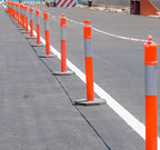 (12 Pack) CJ Safety 44" Tall Delineator Post Barrier Cones Black Heavy Duty Rubber Base, Reflective Band for Driveway, Parking Cones, Construction Safety Cones (Set of 12 Orange Traffic cones)