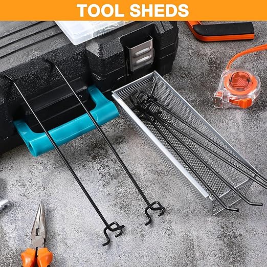 Shimeyao 100 Pcs Peg Board Shelving Hooks Stainless Steel Hanging Board Pegs Wall Display Hooks Bulk for 1/8 1/4 Garage Storage Organizer Accessories(10 Inch,Black)