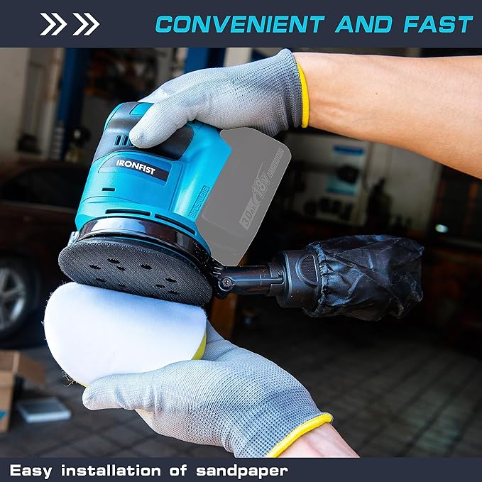 IRONFIST Brushless Random Orbital Sander, 6 Speeds Max 13500rpm, 5” Electric Sander Cordless 21V with Dust Collector and 23pcs accessories Included Battery and Charger