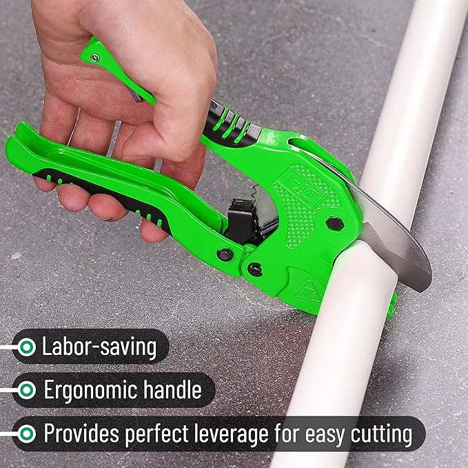 Bates- PVC Pipe Cutter, Cuts up to 1-1/4", Green Ratcheting PVC Pipe Cutter Tool, Pipe Cutters PVC Pipe Shears, Plastic Pipe Cutter, PEX Pipe Cutter, PVC Cutter Tool, PVC Ratchet Cutter