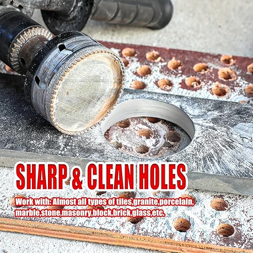 1-3/4 Inch Diamond Hole Saw with Pilot Drill Bit, 1-3/4" Serrated Brazing Tile Hole Saw Diamond Core Drill Bits with Guiding Bit for Ceramic Porcelain Tile Glass Stone Granite Marble