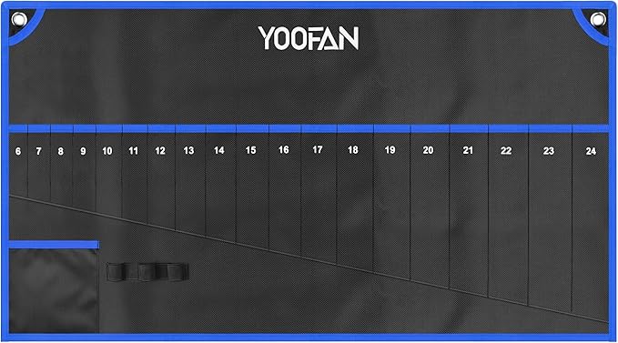 YOOFAN Wrench Roll Up Pouch – Wrench Organizer Bag with Handle, Wrench Holder for Hanging (19+1 Metric)