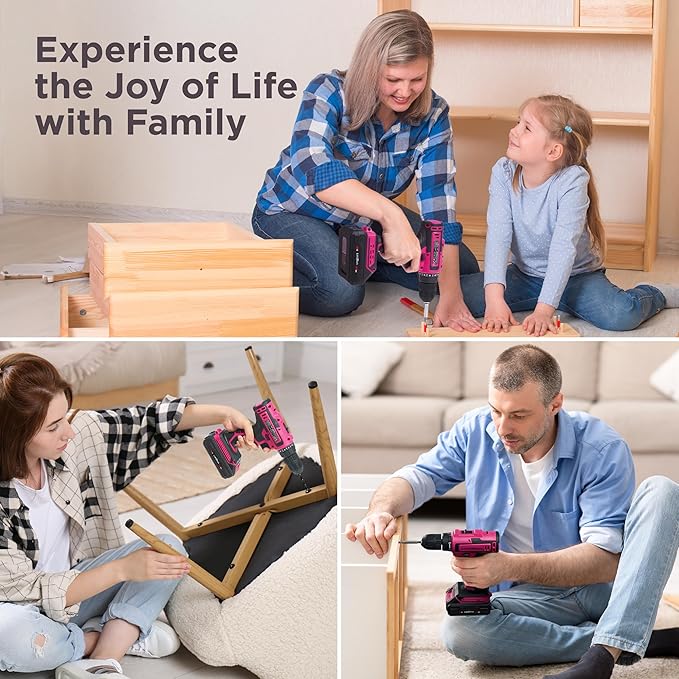 20V Pink Cordless Drill Set for Women - with 2.0Ah Battery & Charger, 3/8" Keyless Chuck,Lightweight Electric Power Drill Tool,2-Speed + 354 In-Lb Torque(Pink)