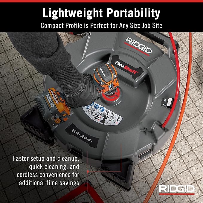 RIDGID 76198 FlexShaft K9-204+ Drain Cleaning Machine for 2" to 4" Pipe, Professional Wall-to-Wall Drain Cleaning Machine with 70' of 5/16" FlexShaft Cable