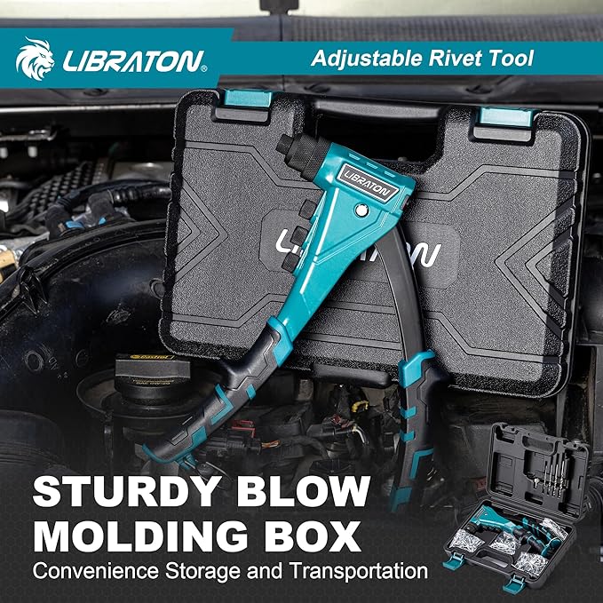 LIBRATON Heavy-Duty Rivet Gun, Pop Rivet Gun Set, Professional Hand Riveter, Manual Riveting Tool with 160 Aluminum Rivets, Includes 4 Drill Bits, 4 Tool-Free Interchangeable Nozzles, Storage Case