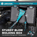 LIBRATON Heavy-Duty Rivet Gun, Pop Rivet Gun Set, Professional Hand Riveter, Manual Riveting Tool with 160 Aluminum Rivets, Includes 4 Drill Bits, 4 Tool-Free Interchangeable Nozzles, Storage Case