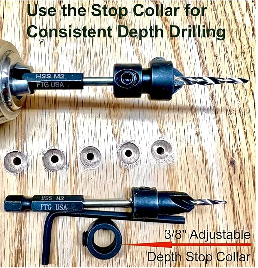 FTG USA Adjustable Wood Countersink Drill Bit Set 3 Pc #8 (11/64"") with Tapered Drill Bit for Woodworking