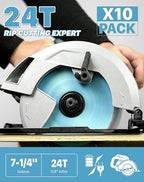 KEENTECH 7-1/4 Inch Woodworking Circular Saw Blade 24T 10-Pack, Tungsten Carbide Tipped, ATAF Grind, 5/8 Inch Arbor Hole with Diamond Cutout