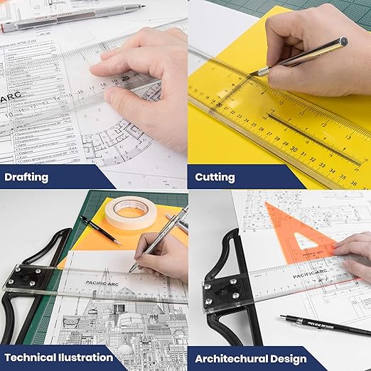 Pacific Arc 18 Inch T Square, Traditional Acrylic Graduated in Inch and Metric, Detachable Head