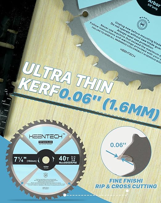 KEENTECH 7-1/4 Inch Woodworking Circular Saw Blade 40T 3-Pack, Tungsten Carbide Tipped, ATAF Grind, 5/8 Inch Arbor Hole with Diamond Cutout